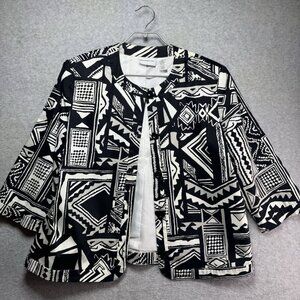 Alfred Dunner Jacket Blazer Size 14 Black & White Lined Aztec Tribal Abstract